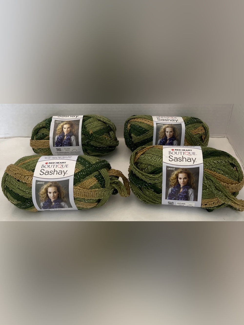 (4) Red Heart Boutique Sashay Conga Green Gold Multi Yarn 3.5oz